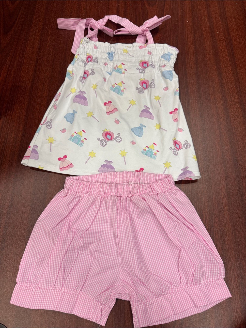 Classic Whimsy 8 Girls Pink & White Princess Print short set